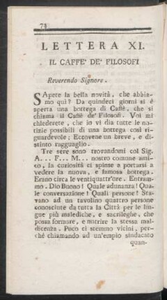 Lettera XI. Il Caffè De' Filosofi