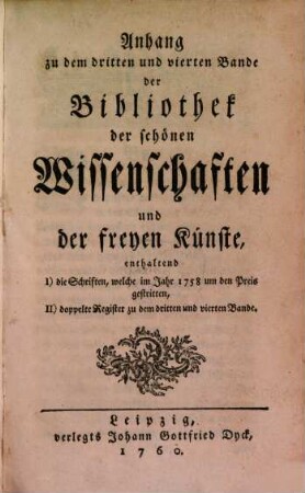 Bibliothek der schönen Wissenschaften und der freyen Künste. 4, [a]