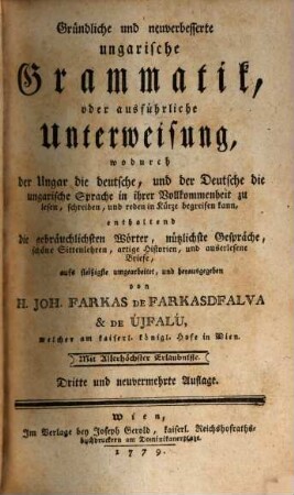 Gründliche und neuverbesserte ungarische Grammatik