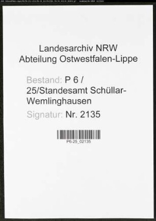 Sterberegister Standesamt Schüllar-Wemlinghausen
