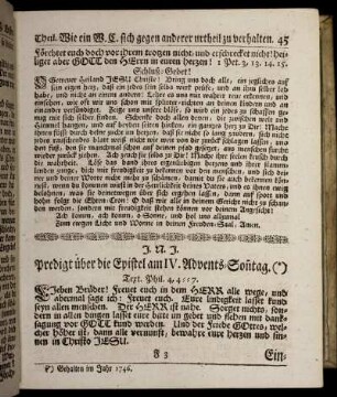 Predigt über die Epistel am IV. Advents-Sonntag.