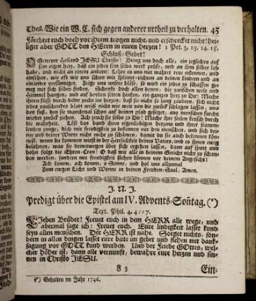 Predigt über die Epistel am IV. Advents-Sonntag.