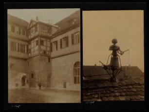 665 und 666, Bibliothek-Eingang mit Treppenturm und Glockenweiblein auf demselben.