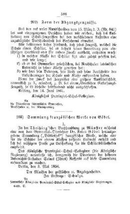 Form der Abgangszeugnisse : [III. Gymnasien und Realschulen]
