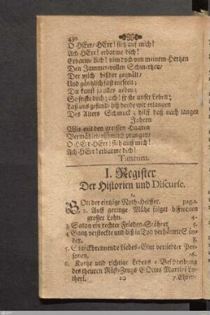 I. Register Der Historien und Discurse.