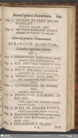Diversi generis Numismata. Scrinium Quartum