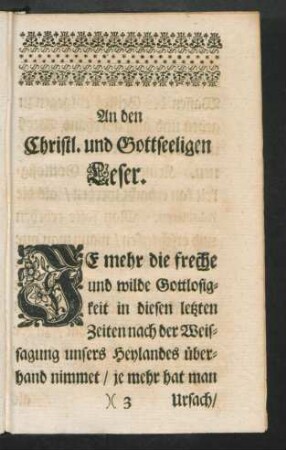 An den Christl. und Gottseeligen Leser