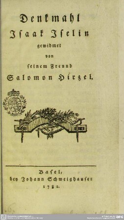 Denkmahl Isaak Iselin gewidmet