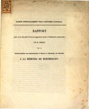 Rapport sur la souscription au monument à élever ... à la mémoire de Berthollet