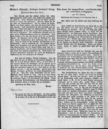 Des dents des mammifères : considérées comme caractères zoologiques / Frédéric Cuvier. - Strasbourg : Levrault. - 2te und 3te Lfg., 1822