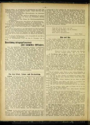 Besoldung kriegsgefangener oder vermißter Offiziere