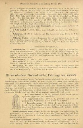 III. Verschiedene Fischer-Geräthe, Fahrzeuge und Zubehör