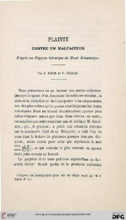 Plainte contre un malfaiteur, d’après un Papyrus du Musée Britannique, par S. Birch et F. Chabas