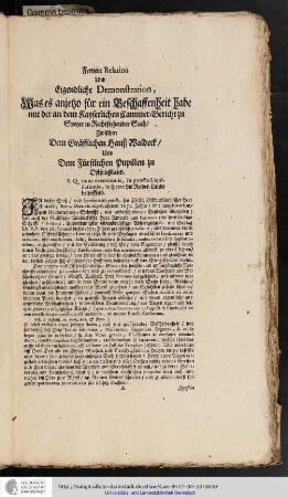 Fernere Relation und eigendliche Demonstration