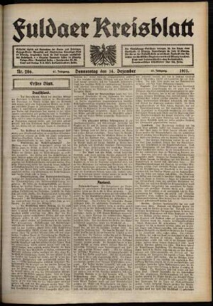 Erste Ausgabe vom Donnerstag, den 14. Dezember 1911.