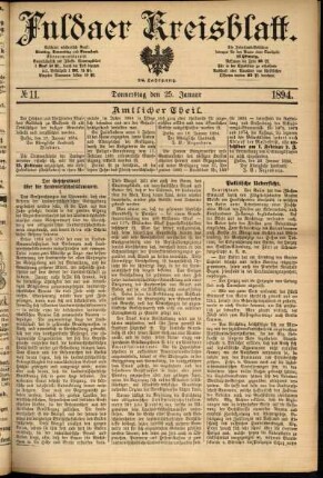 Erste Ausgabe vom Donnerstag, den 25. Januar 1894.