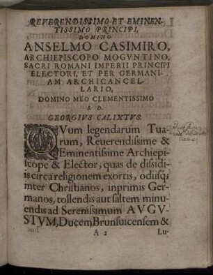 Reverendissimo Et Eminentissimo Principi, Domino Anselmo Casimiro Archiepiscopo Moguntino [...]