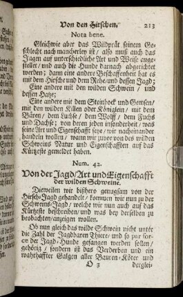 Von der Jagd/ Art und Eigenschafft der wilden Schweine. - Anhang zur Haasen-Jagd.