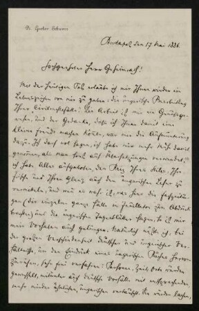 Bl. 14-15: Brief von Gustav Schwarz an Rudolf von Jhering, Budapest, 17.5.1886