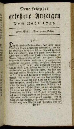 87tes Stück. Den 30ten Octbr.