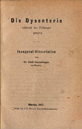 Die Dysenterie während des Feldzuges 1870/71