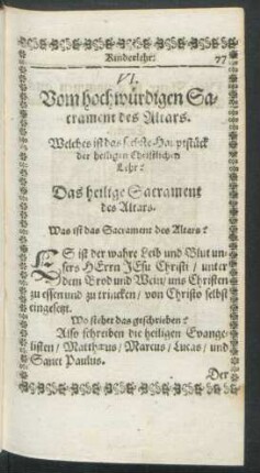 VI. Vom hochwürdigen Sacrament des Altars.