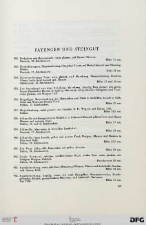 Fayencen und Steingut (Nr. 952-1079)