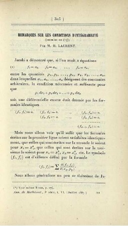 Remarques sur les conditions d'intégrabilité. [Fortsetzung]