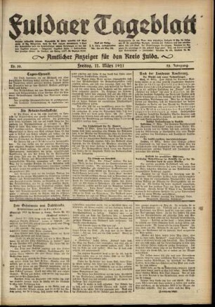 Ausgabe vom Freitag, den 11. März 1921.