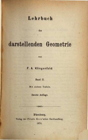 Lehrbuch der darstellenden Geometrie, 2