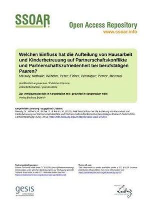 Welchen Einfluss hat die Aufteilung von Hausarbeit und Kinderbetreuung auf Partnerschaftskonflikte und Partnerschaftszufriedenheit bei berufstätigen Paaren?