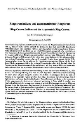 Ringstromindizes und asymmetrischer Ringstrom