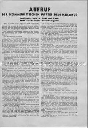 Aufruf des Zentralkomitees der KPD zum Wiederaufbau Deutschlands nach dem 2. Weltkrieg