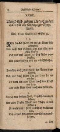 XXIIX. Danck-Lied zu dem Drey-Einigen Gott für alle seine erzeigte Wohlthaten.