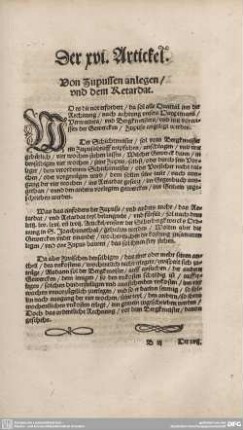 Der XVI. Artickel. Von Zupussen anlegen / und dem Retardat.
