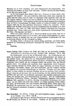 745-746, Else Wentscher. Der Wille. Versuch einer psychologischen Analyse. 1910