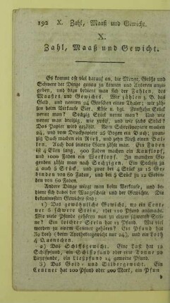 X. Zahl, Maaß und Gewicht