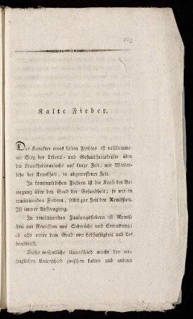 Kalte Fieber.