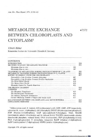 Metabolite exchange between chloroplasts and cytoplasm