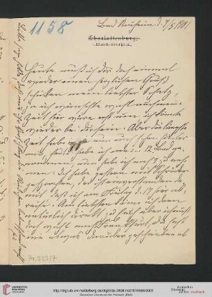 Briefwechsel Theodor Mommsen und Marie Mommsen geb. Reimer: Brief von Marie Mommsen an Theodor Mommsen