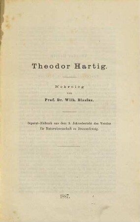 Theodor Hartig : Nekrolog
