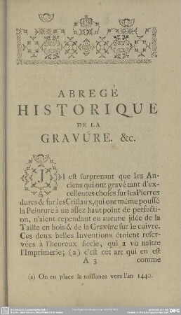 Abregé Historique De La Gravure. & etc.