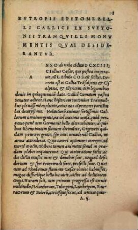Evtropii Epitome Belli Gallici : Ex Svetonii Tranqvilli Monvmentis Qvae Desiderantur