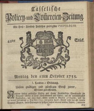 42tes Stueck, Montag den 13ten October 1755