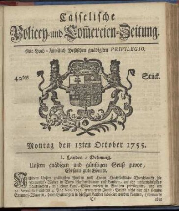 42tes Stueck, Montag den 13ten October 1755