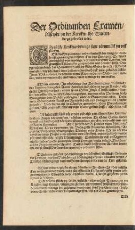 Der Ordinanden Examen/ Alse ydt yn der Kercken tho Wittemberge gebruket wert.
