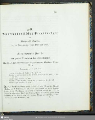 Fernerweiter Bericht der zweiten Deputation der ersten Kammer über Pos. 5 des außerordentlichen Ausgabebudgets, Königliches Decret Nr. 5