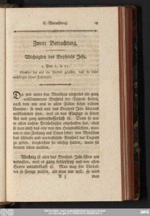 Zwote Betrachtung. Wichtigkeit des Beyspiels Jesu.