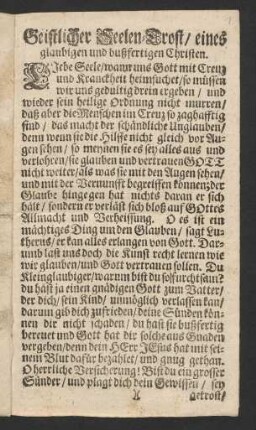 Geistlicher Seelen-Trost/ eines glaubigen und bußfertigen Christen.