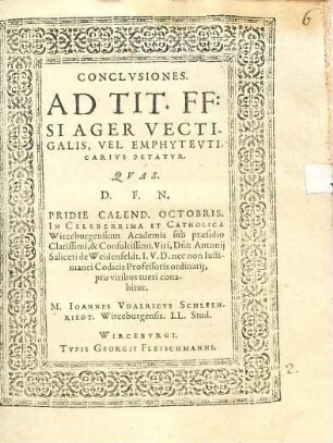 Conclvsiones Ad Tit. FF. Si Ager Vectigalis, Vel Emphytevticarivs Petatvr